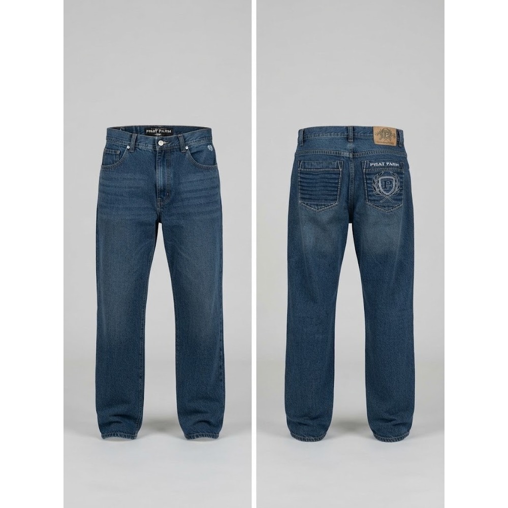 Phat Farm Jeans Boys 18 Blue Denim Straight Leg Embroidered Streetwear Y2K